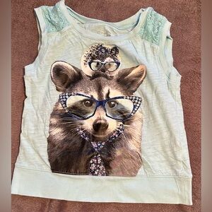 Justice Light Blue Tank Top with Raccoon and Glasses